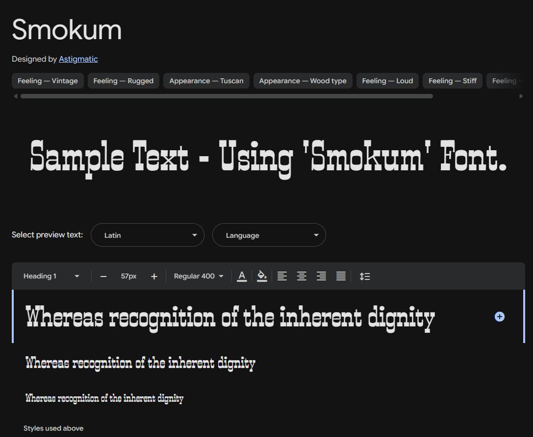 Image sample preview for text using Smokum font family