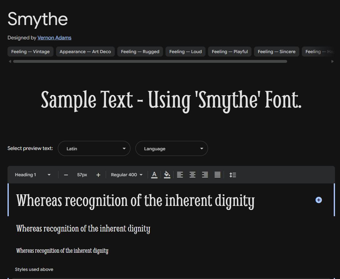 Image sample preview for text using Smythe font family