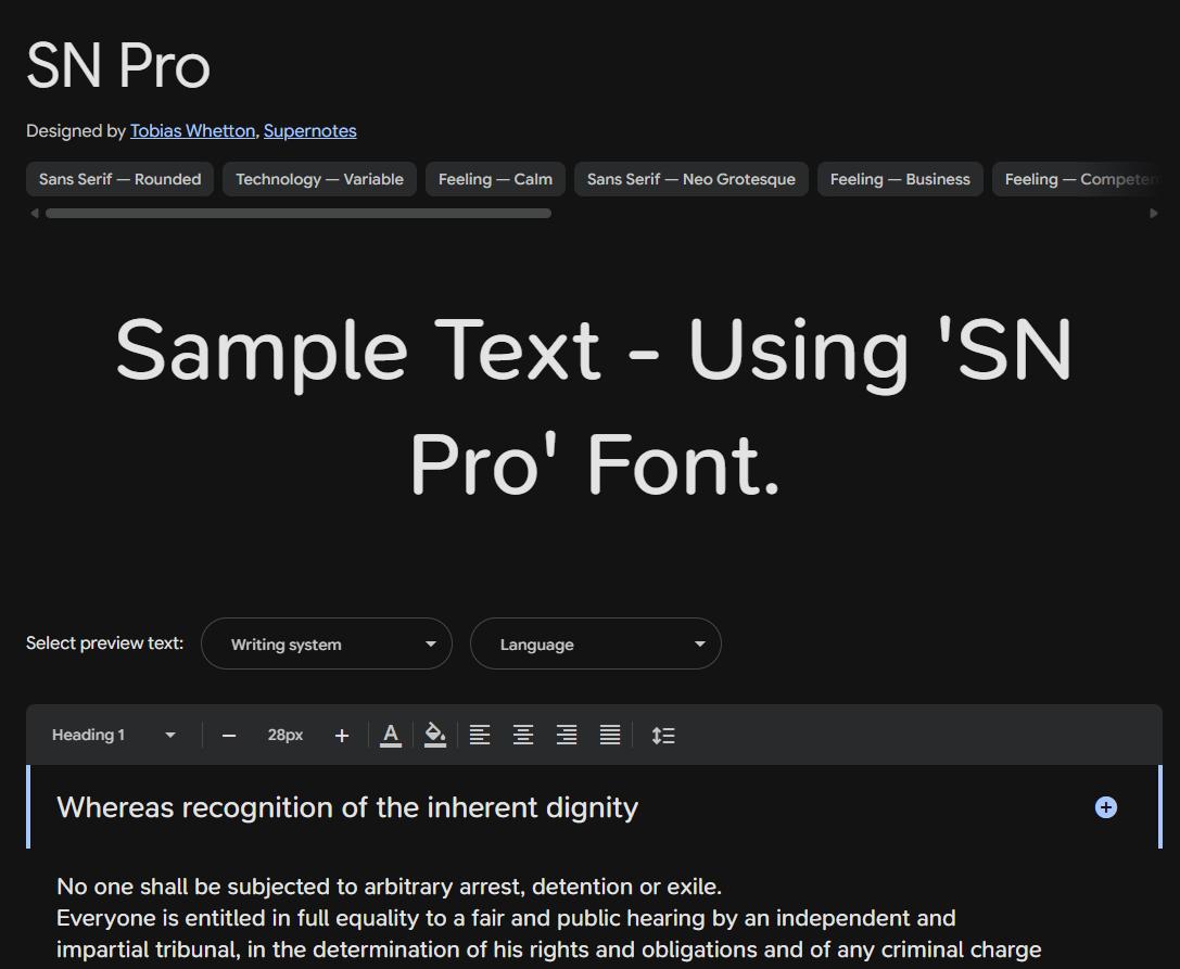 Image sample preview for text using SN Pro font family