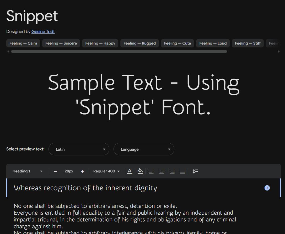 Image sample preview for text using Snippet font family