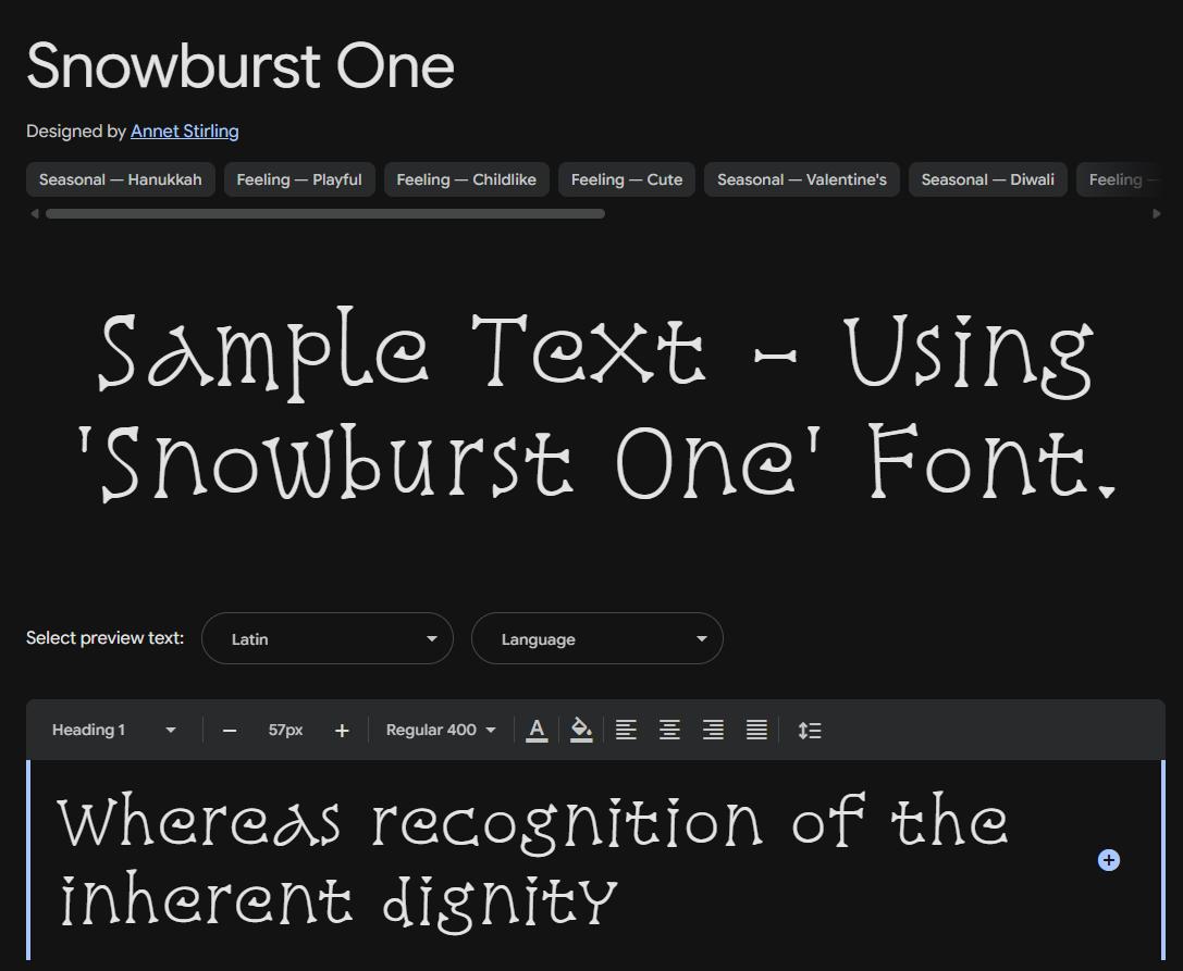 Image sample preview for text using Snowburst One font family
