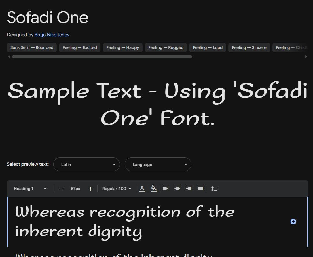 Image sample preview for text using Sofadi One font family