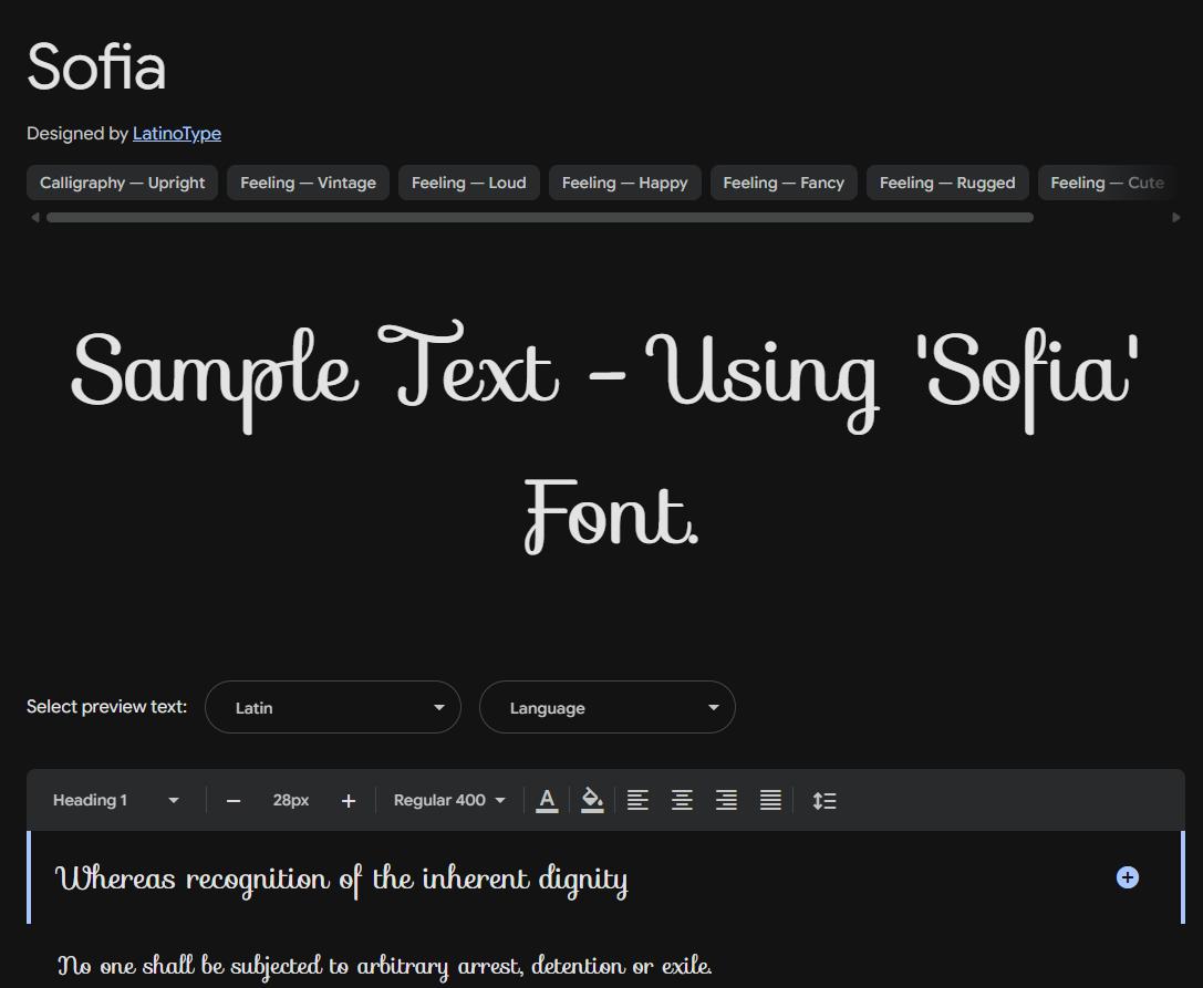 Image sample preview for text using Sofia font family