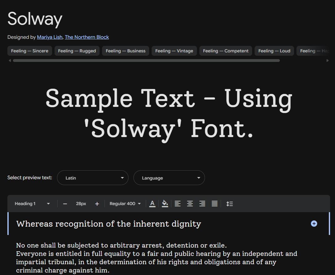 Image sample preview for text using Solway font family