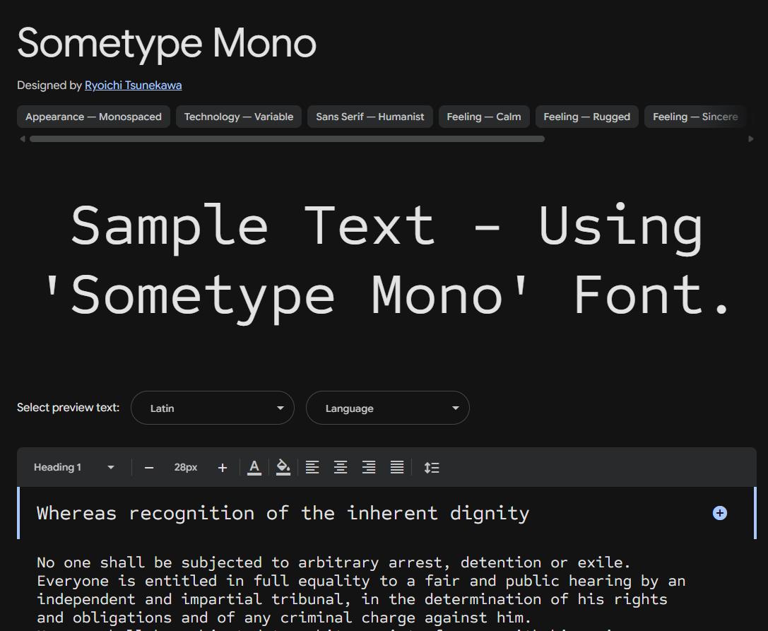 Image sample preview for text using Sometype Mono font family