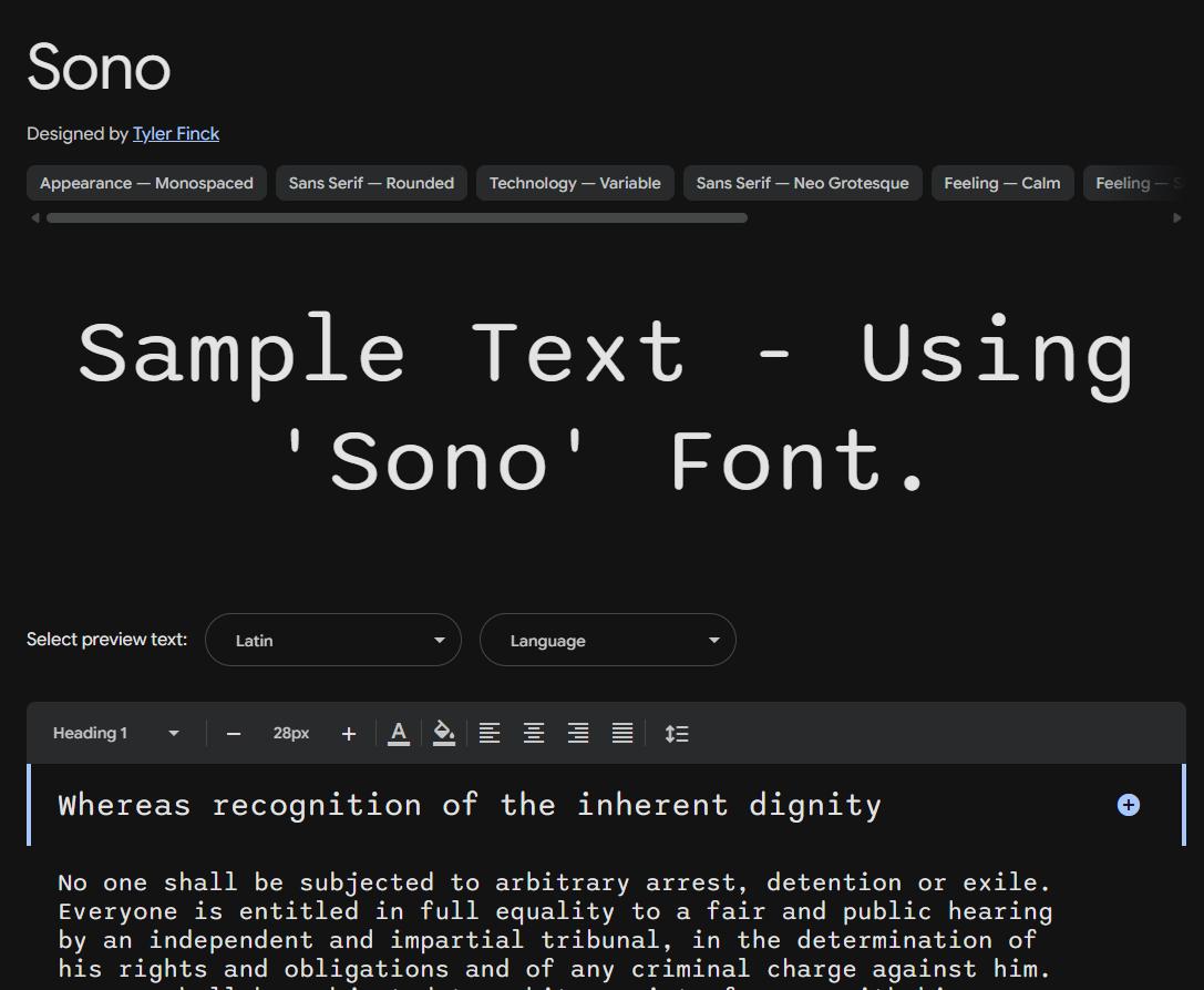 Image sample preview for text using Sono font family