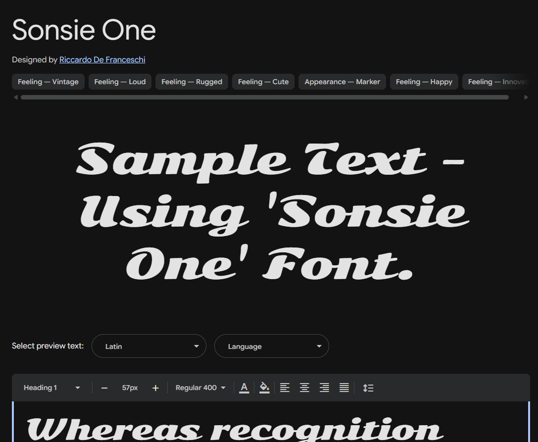 Image sample preview for text using Sonsie One font family