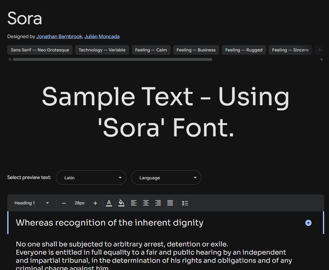 Image sample preview for text using Sora font family
