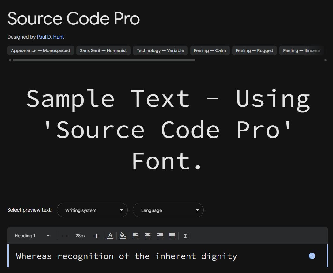 Image sample preview for text using Source Code Pro font family