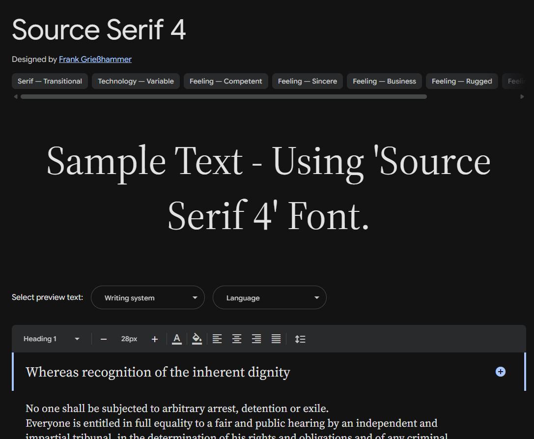 Image sample preview for text using Source Serif 4 font family