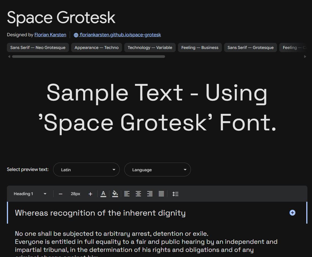 Image sample preview for text using Space Grotesk font family