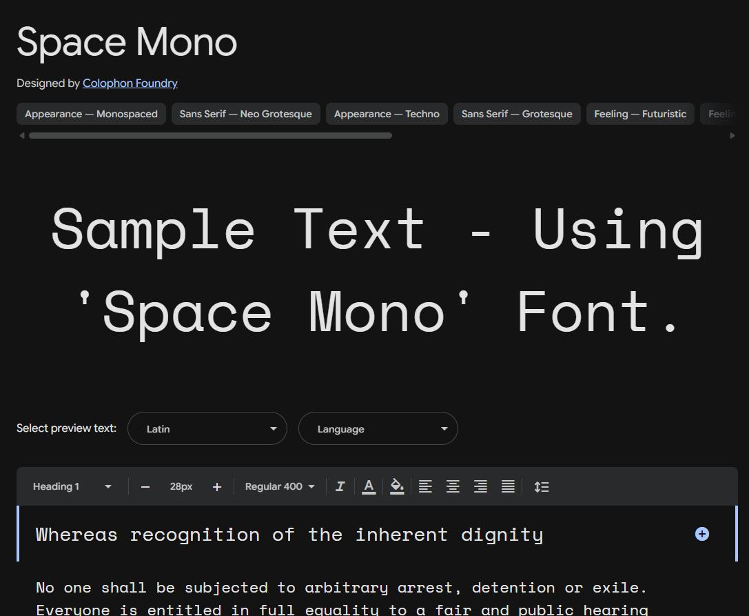 Image sample preview for text using Space Mono font family