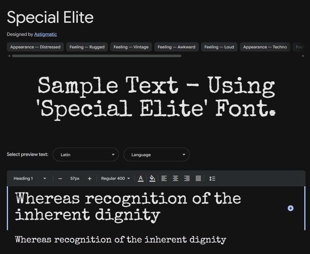 Image sample preview for text using Special Elite font family