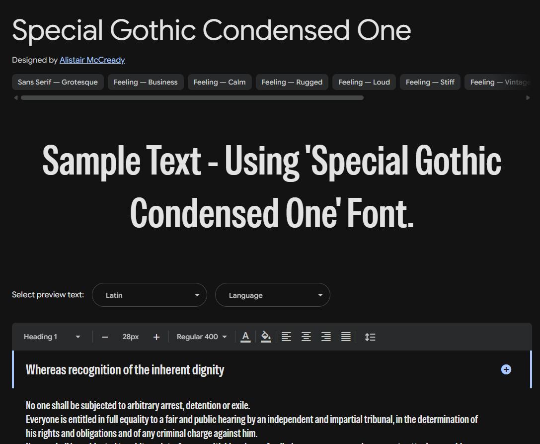 Image sample preview for text using Special Gothic Condensed One font family
