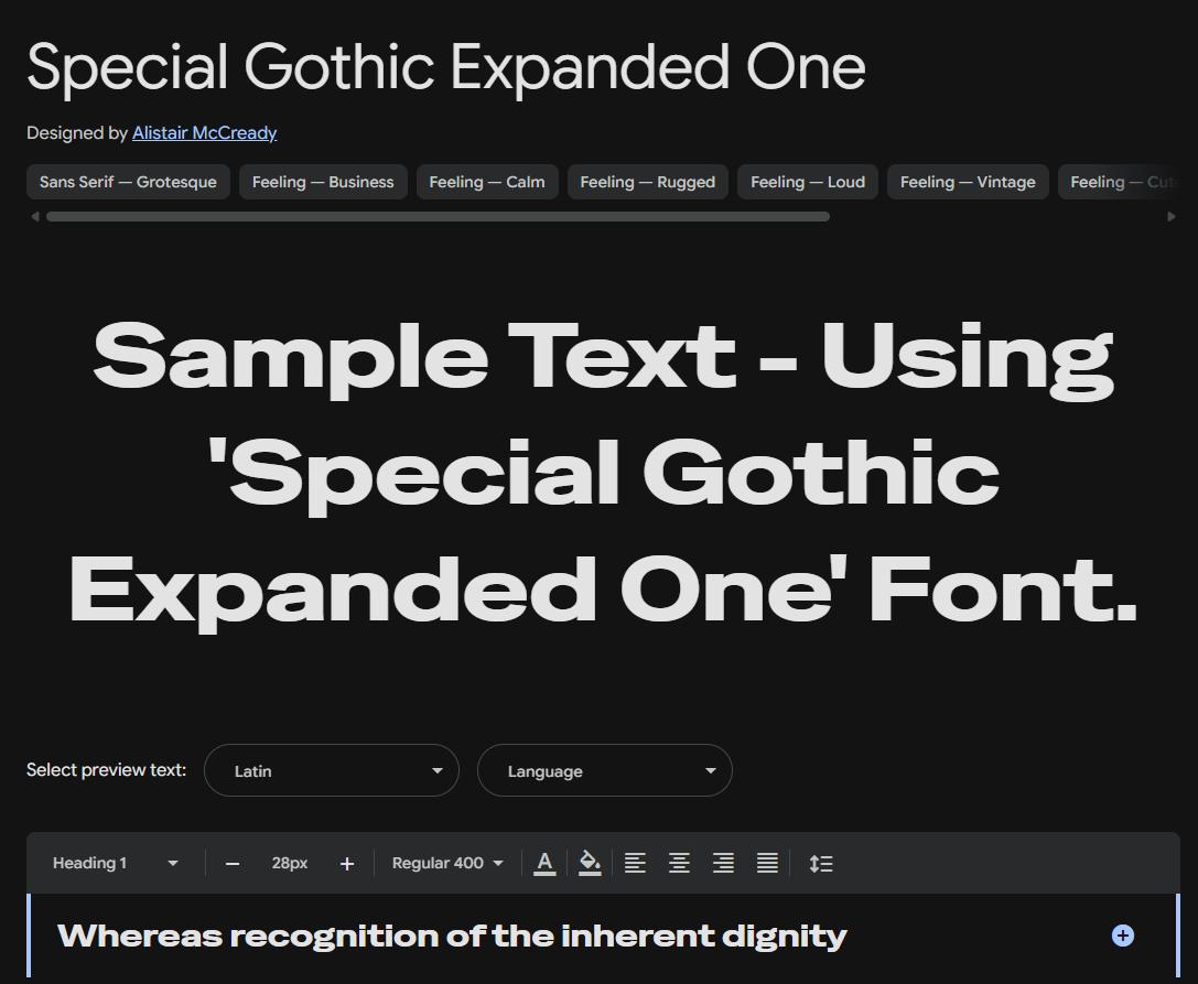 Image sample preview for text using Special Gothic Expanded One font family