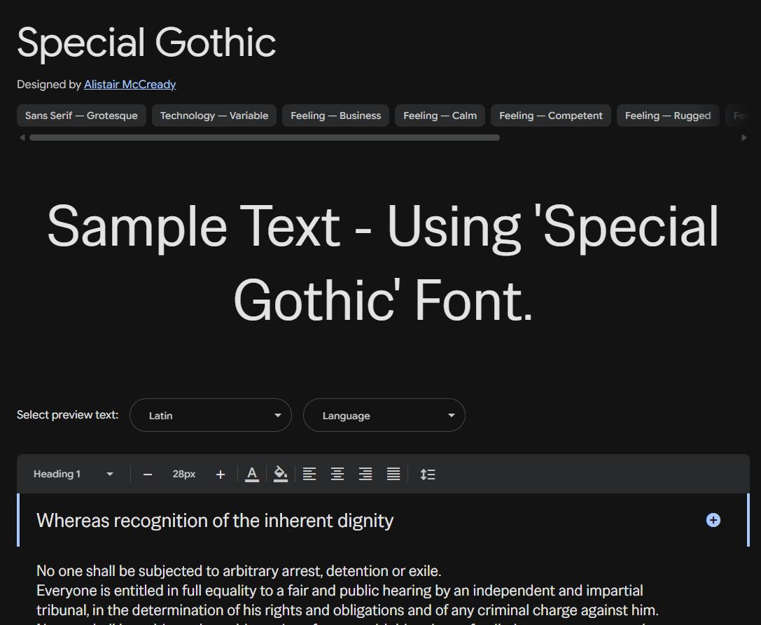 Image sample preview for text using Special Gothic font family