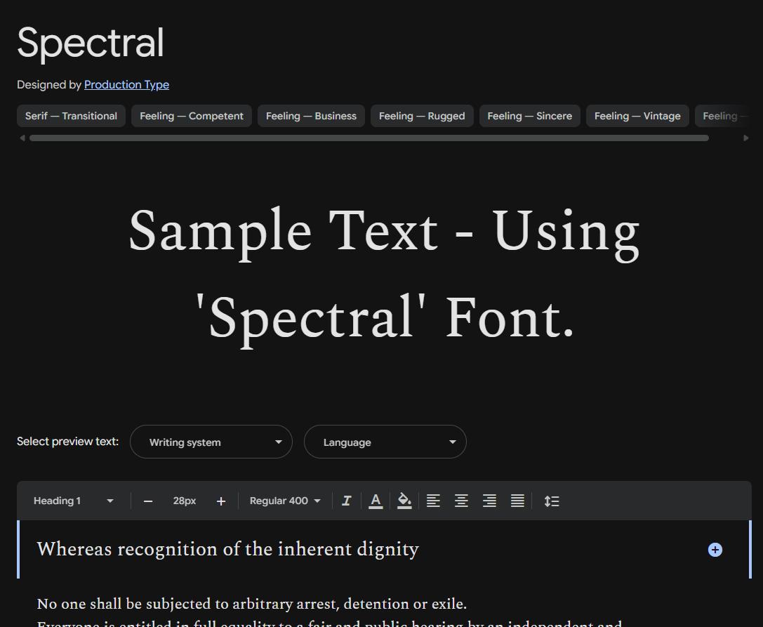 Image sample preview for text using Spectral font family