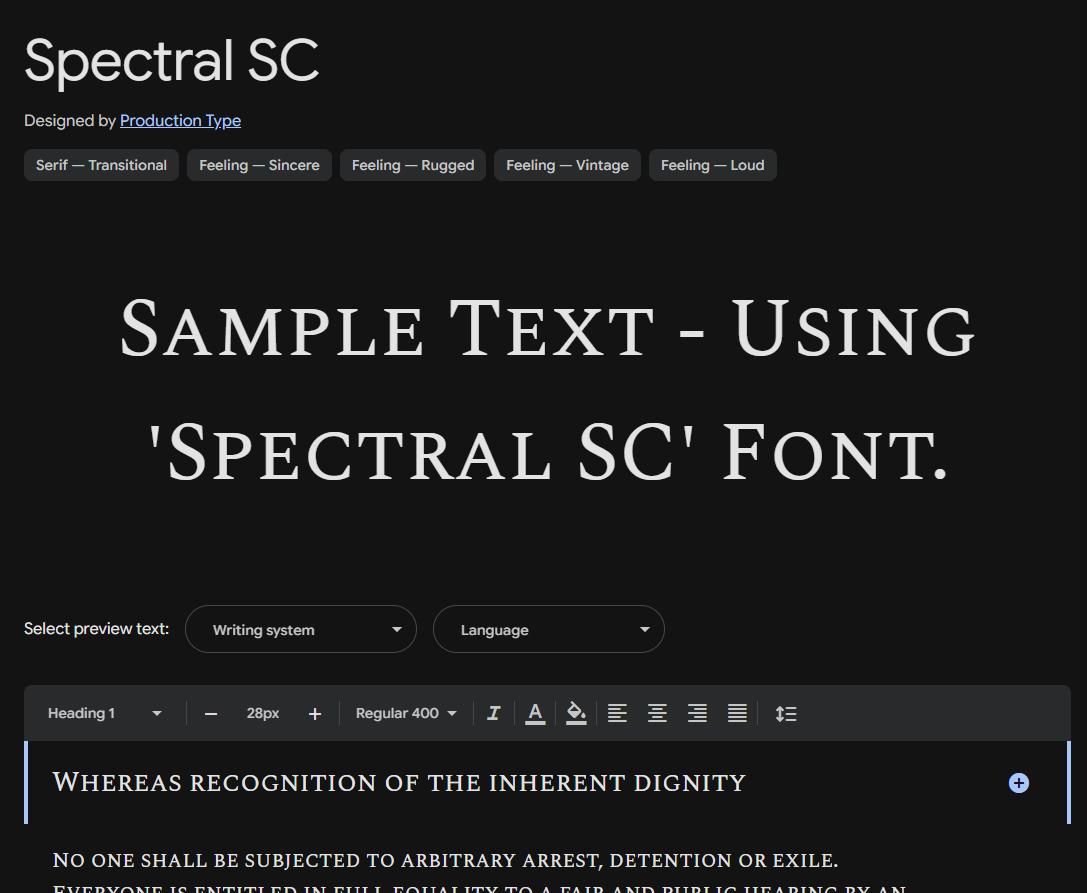 Image sample preview for text using Spectral SC font family