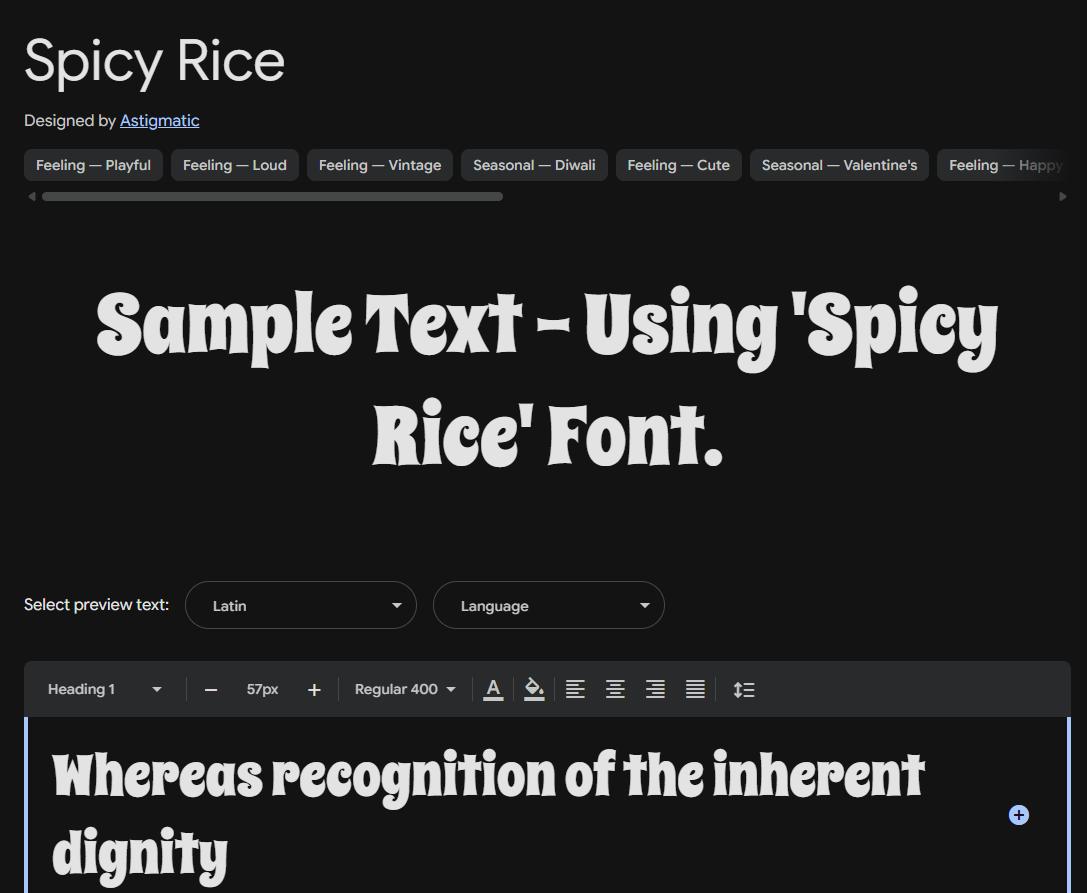 Image sample preview for text using Spicy Rice font family