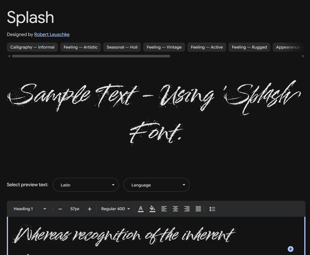 Image sample preview for text using Splash font family
