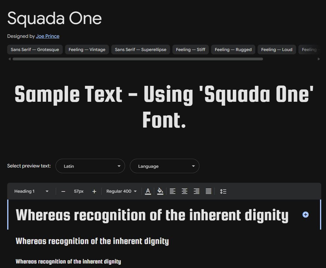 Image sample preview for text using Squada One font family