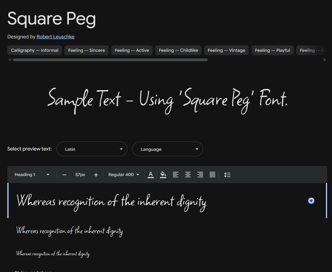 Image sample preview for text using Square Peg font family