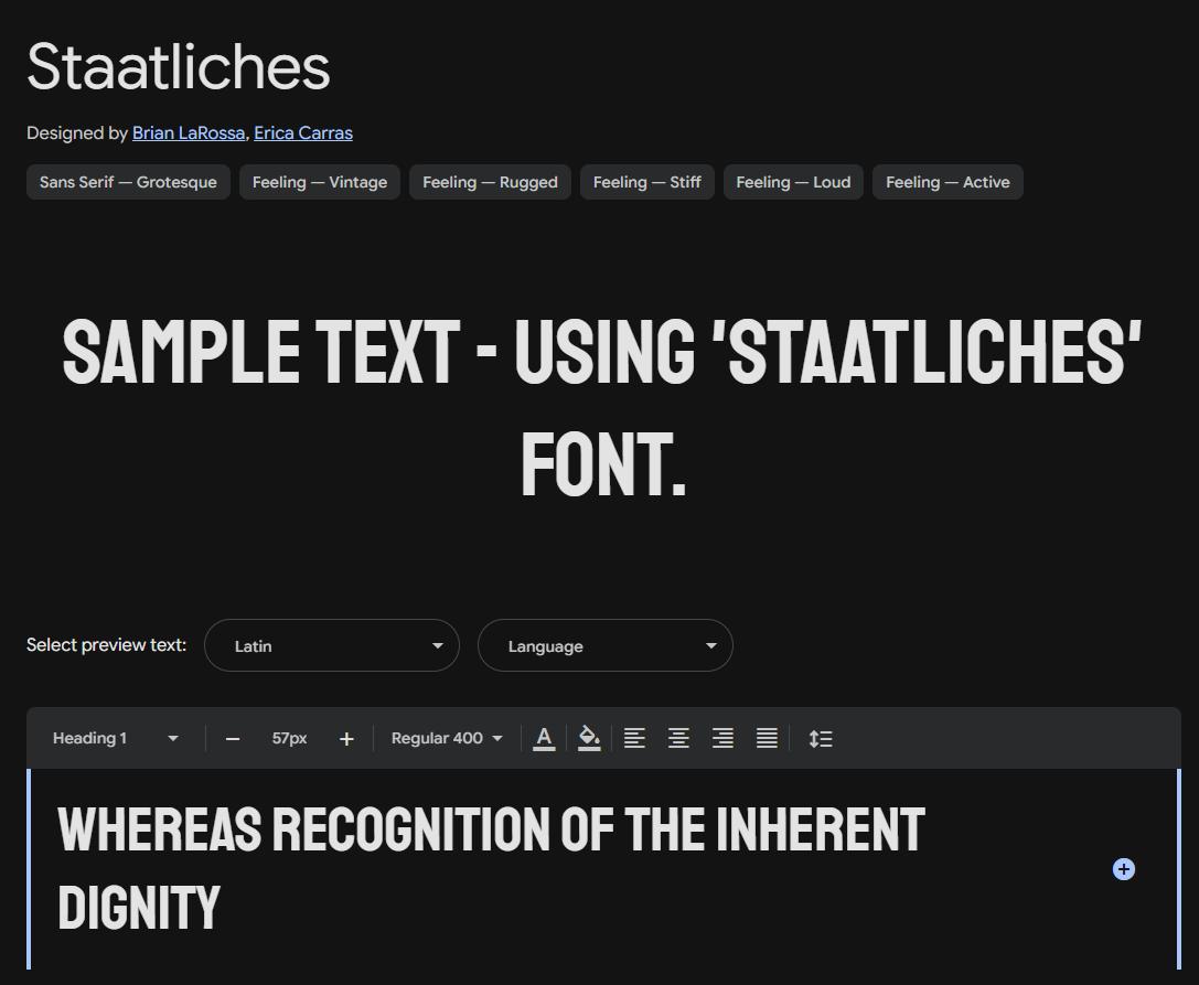 Image sample preview for text using Staatliches font family