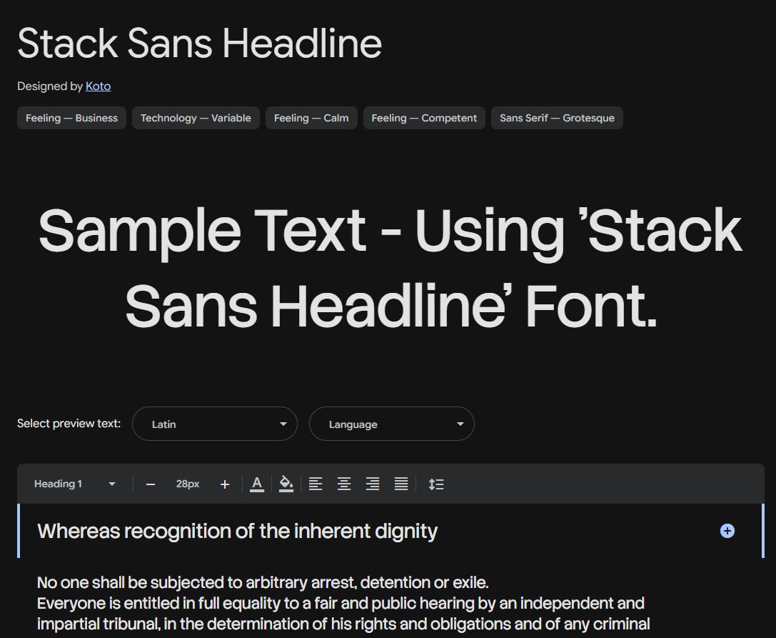 Image sample preview for text using Stack Sans Headline font family