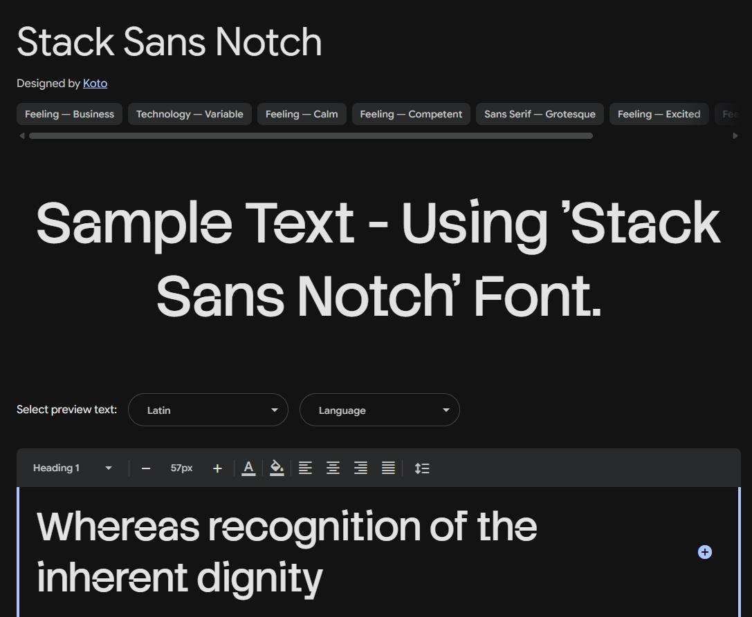 Image sample preview for text using Stack Sans Notch font family