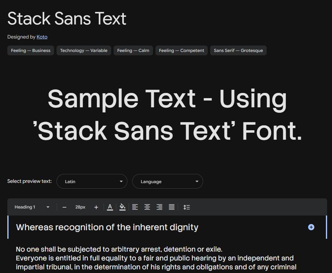 Image sample preview for text using Stack Sans Text font family