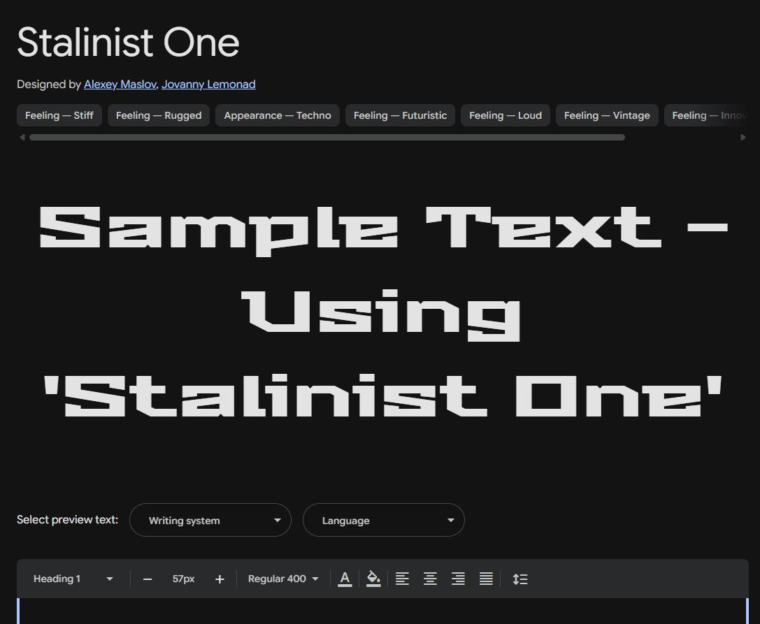 Image sample preview for text using Stalinist One font family