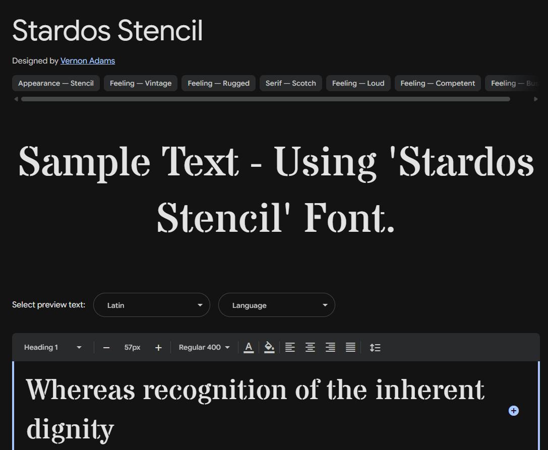 Image sample preview for text using Stardos Stencil font family