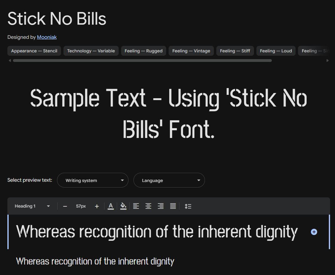 Image sample preview for text using Stick No Bills font family