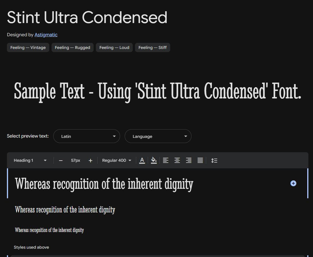 Image sample preview for text using Stint Ultra Condensed font family