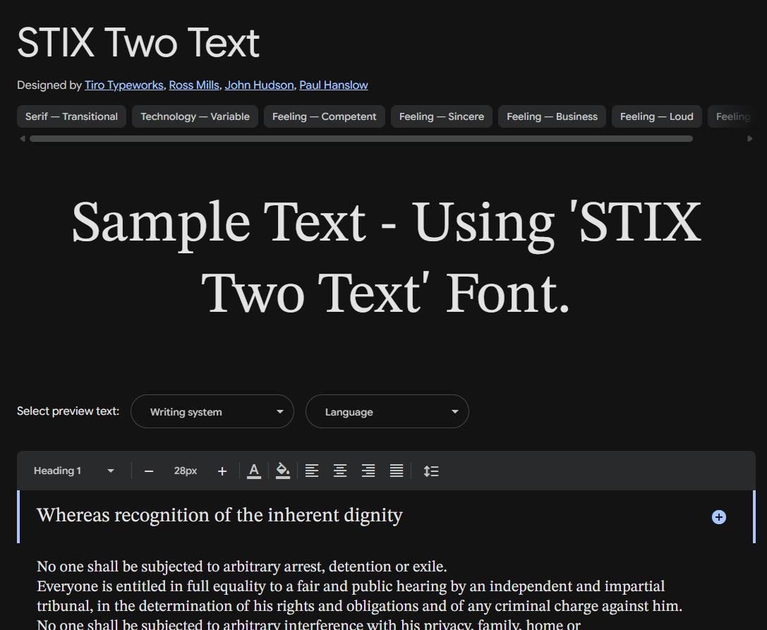 Image sample preview for text using STIX Two Text font family