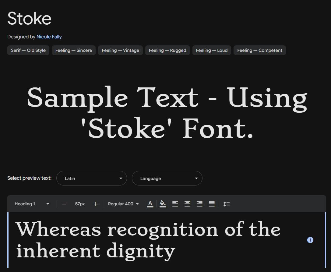 Image sample preview for text using Stoke font family