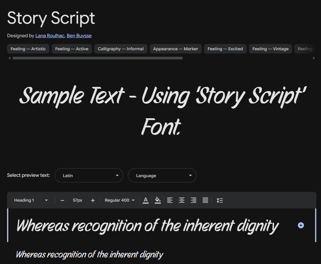 Image sample preview for text using Story Script font family