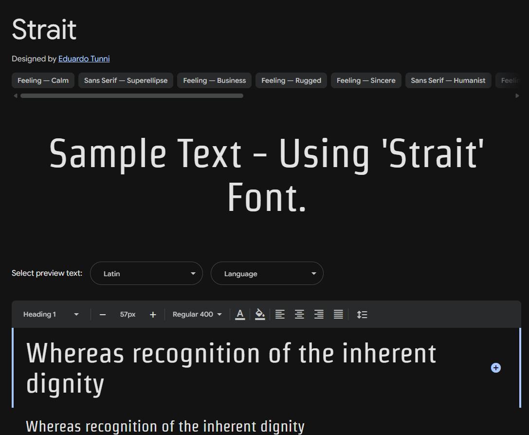 Image sample preview for text using Strait font family