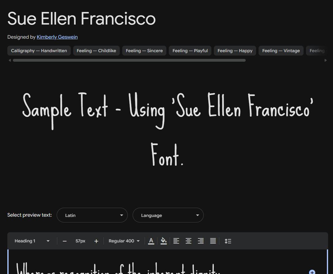 Image sample preview for text using Sue Ellen Francisco font family