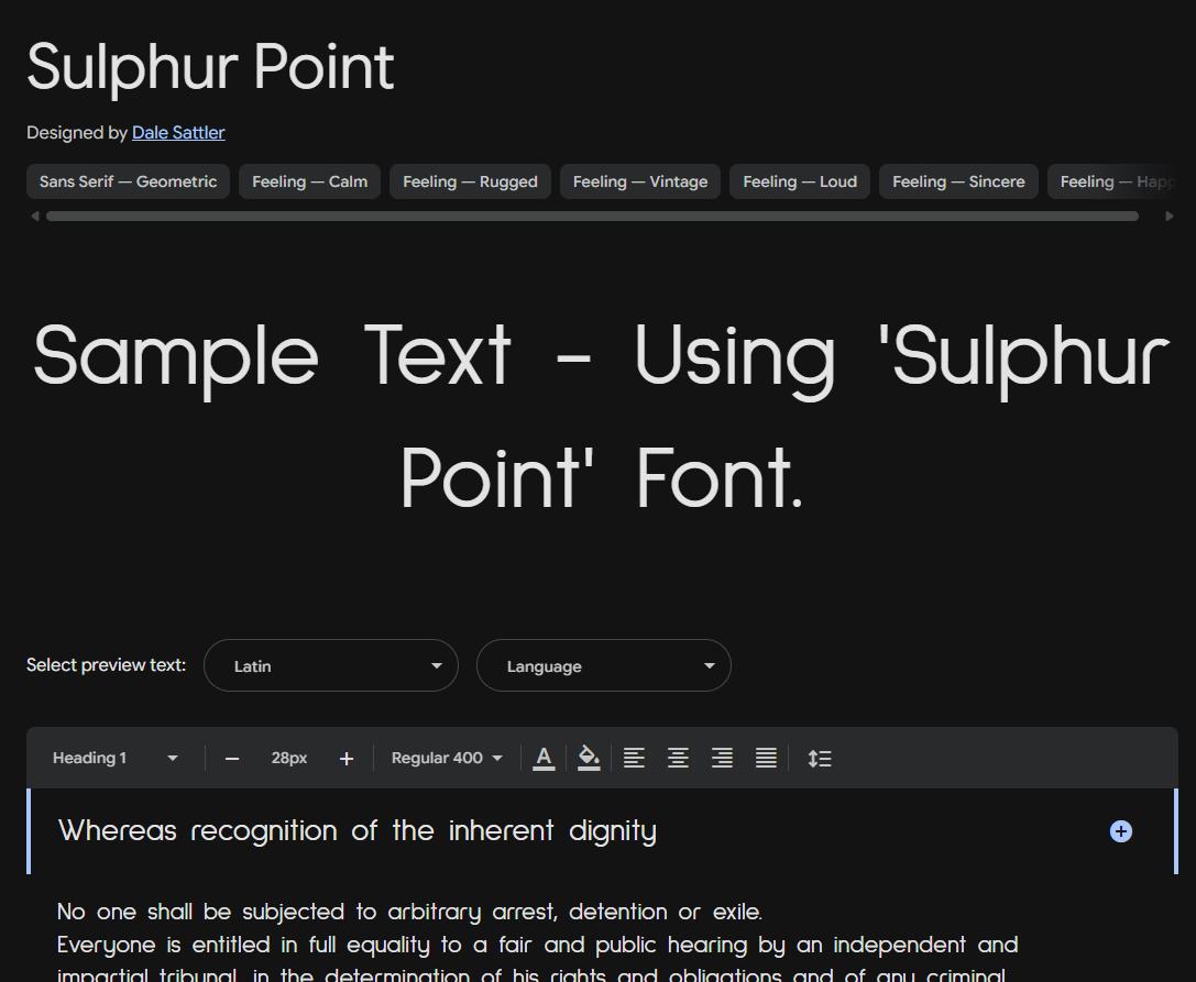 Image sample preview for text using Sulphur Point font family
