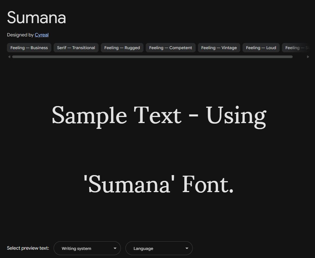 Image sample preview for text using Sumana font family