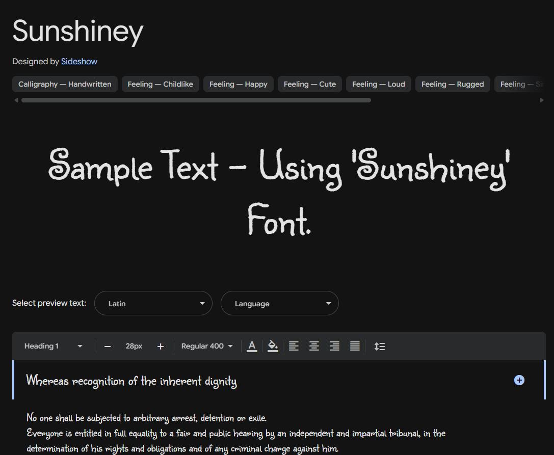Image sample preview for text using Sunshiney font family