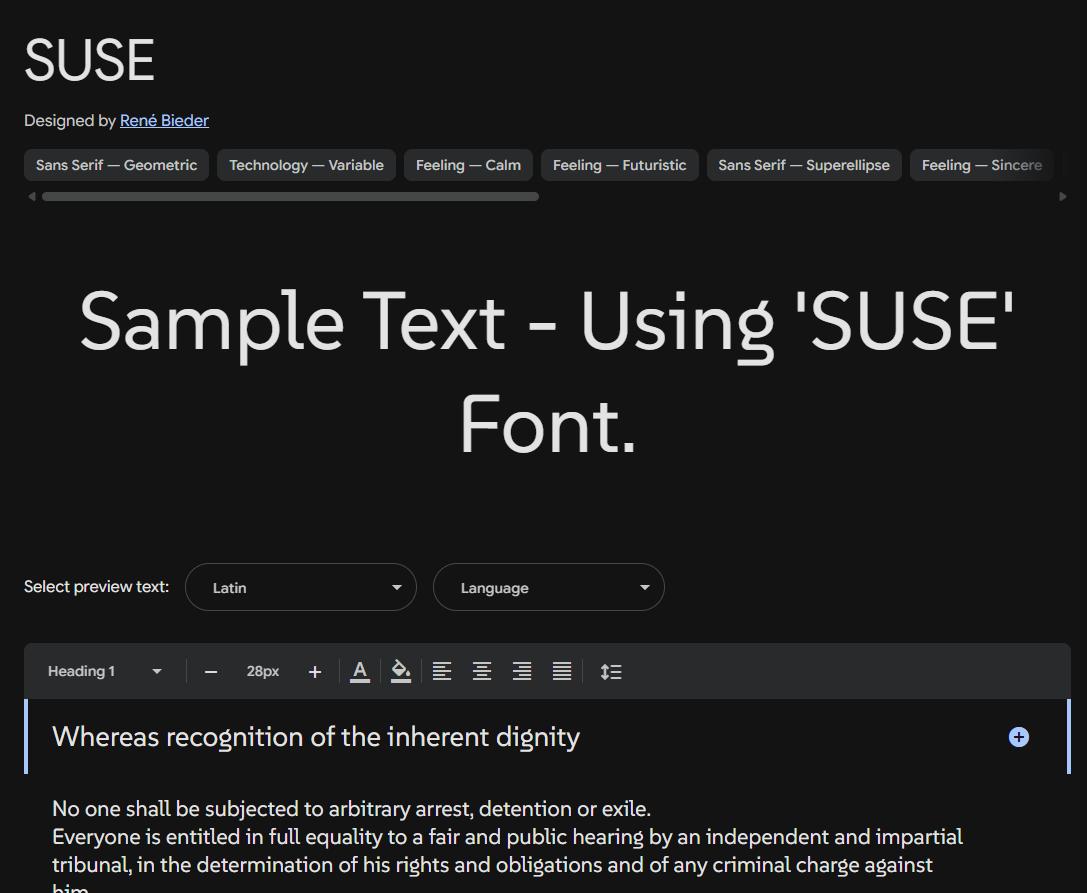 Image sample preview for text using SUSE font family