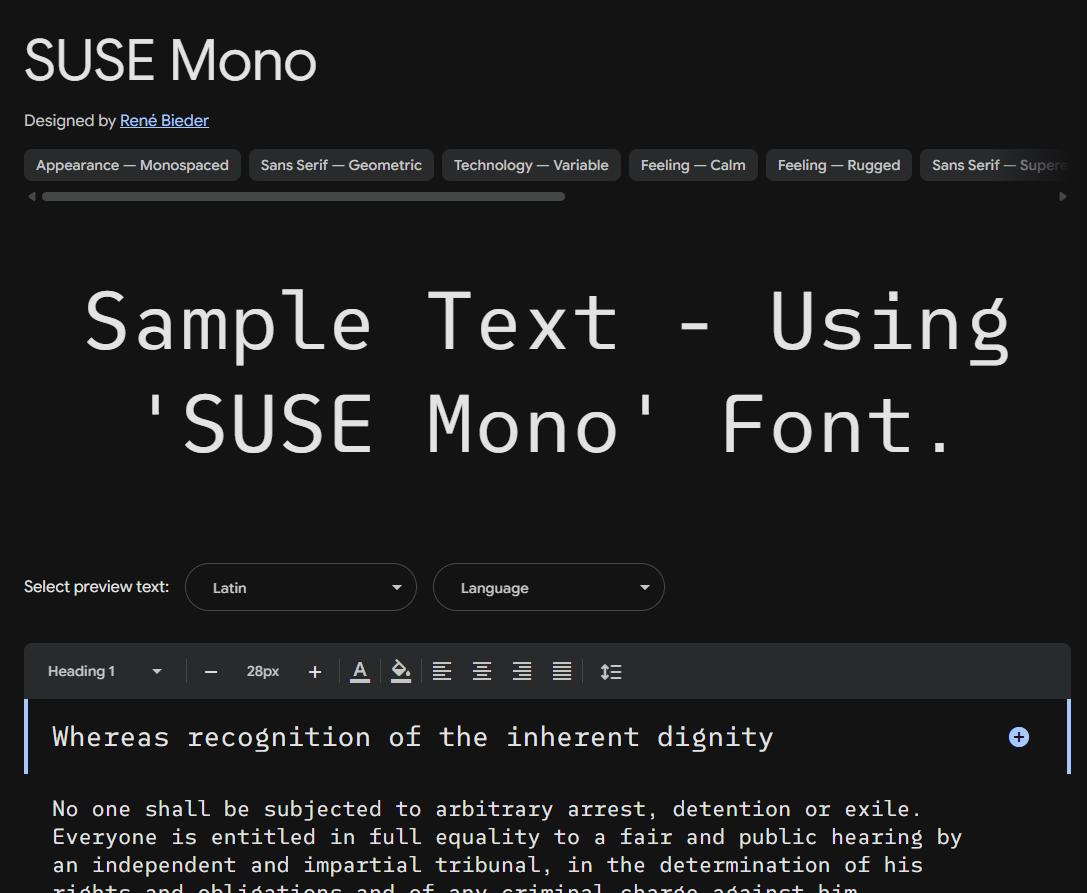 Image sample preview for text using SUSE Mono font family