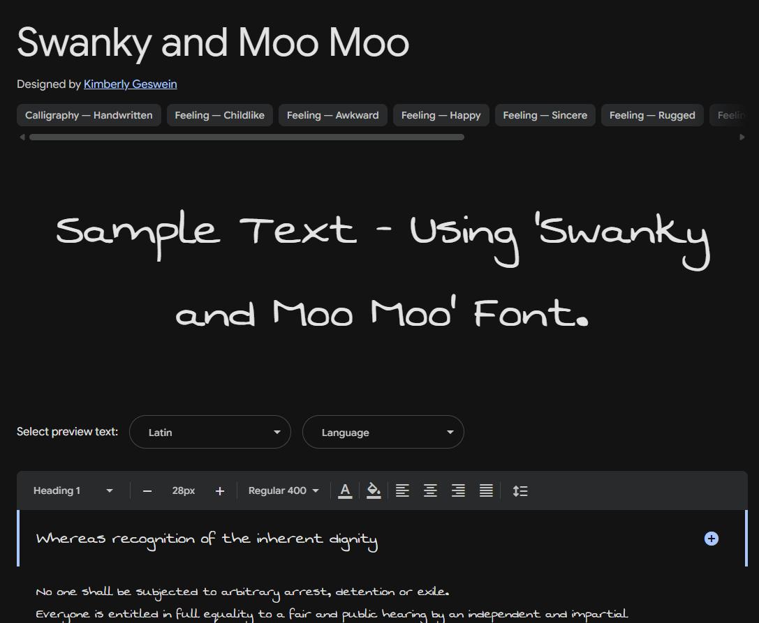 Image sample preview for text using Swanky and Moo Moo font family