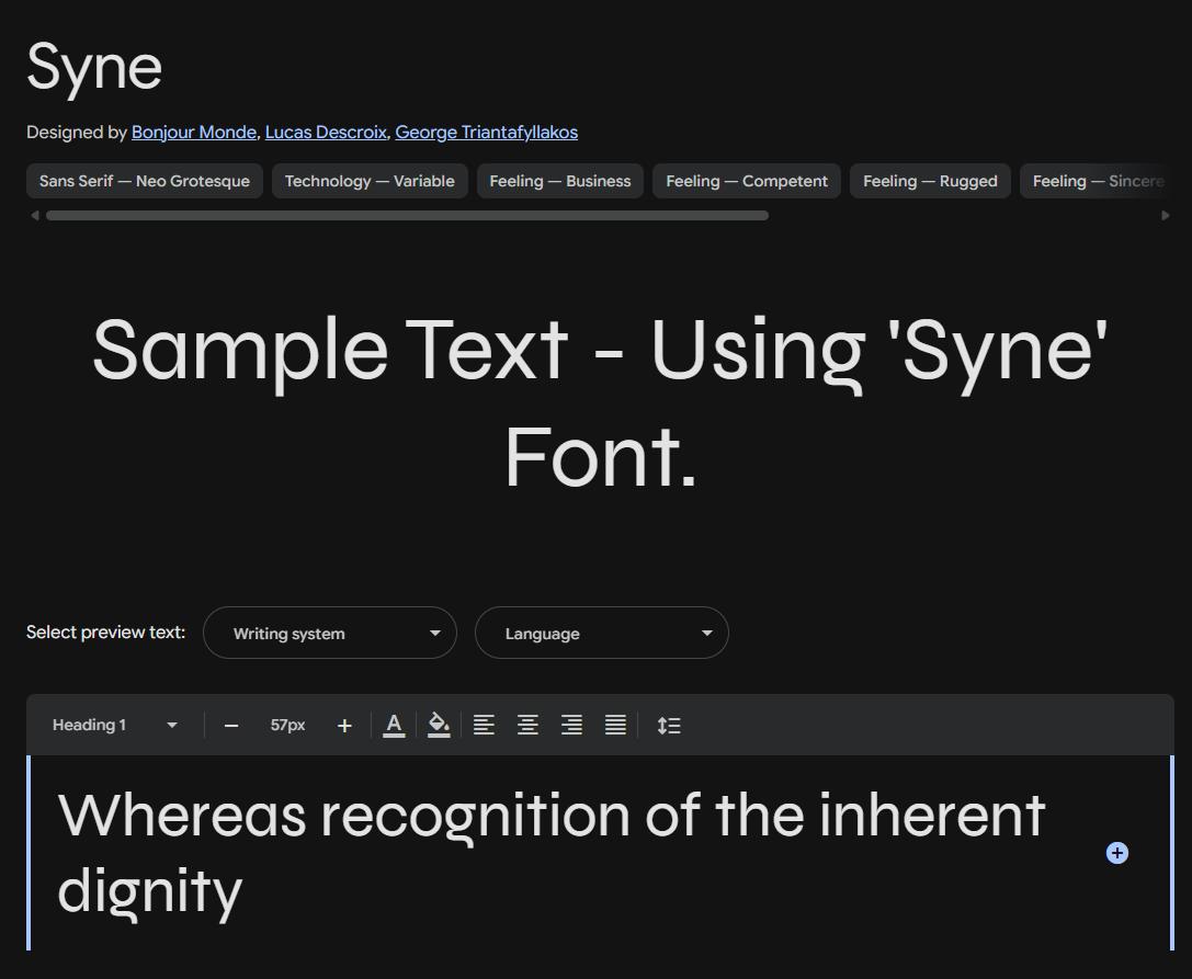 Image sample preview for text using Syne font family