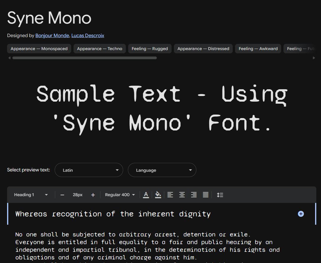 Image sample preview for text using Syne Mono font family
