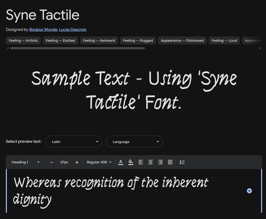 Image sample preview for text using Syne Tactile font family