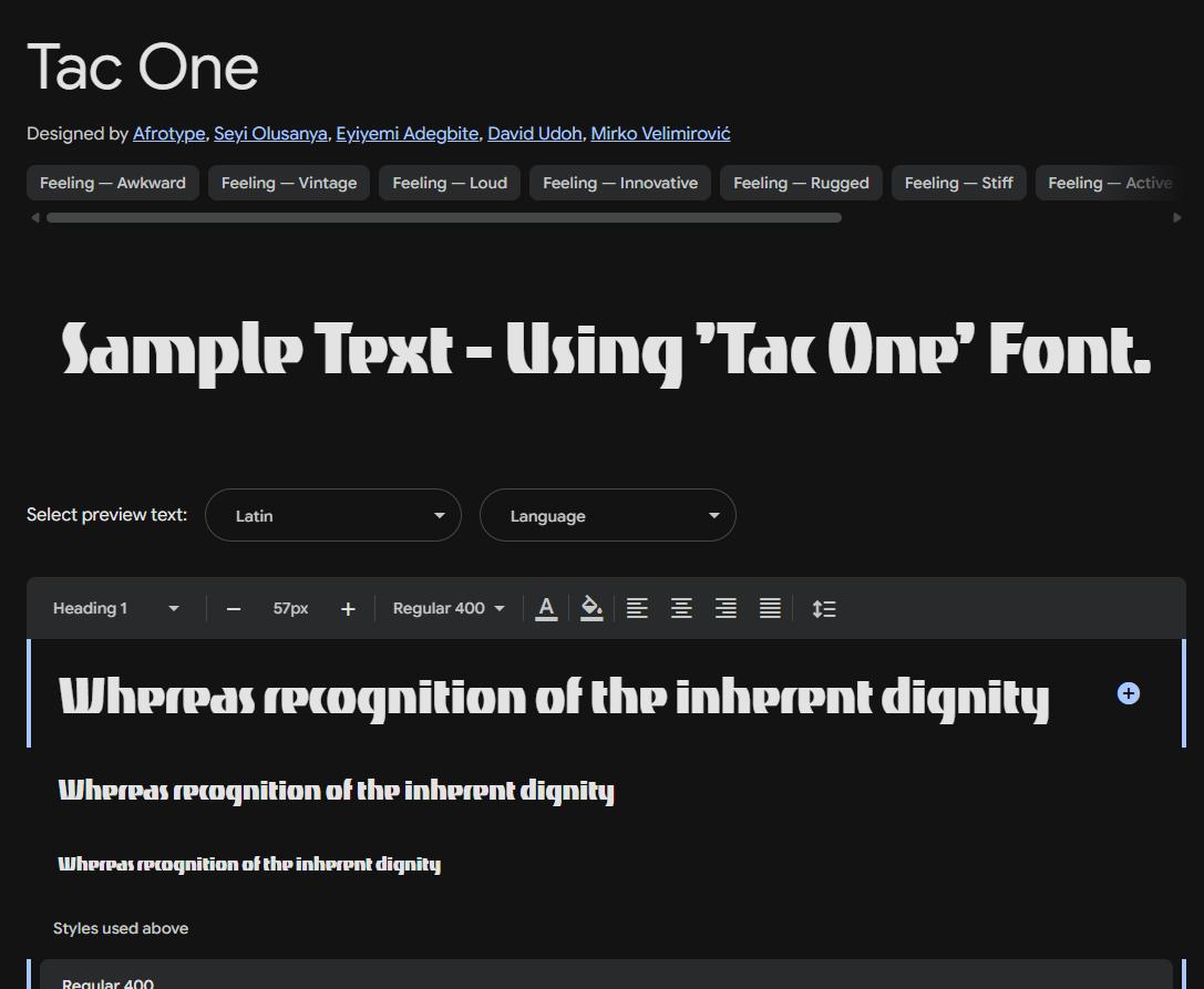 Image sample preview for text using Tac One font family