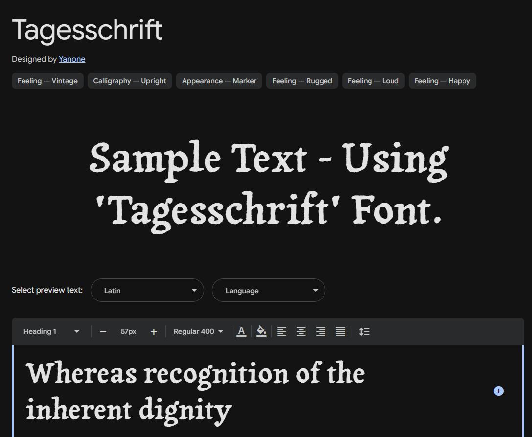 Image sample preview for text using Tagesschrift font family